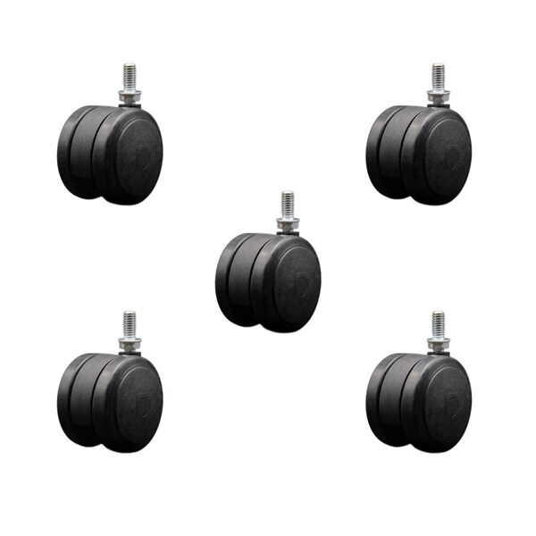 2-3/8'' Black Floor Safe Twin Wheel Casters 3/8 Threaded Stem, 5PK